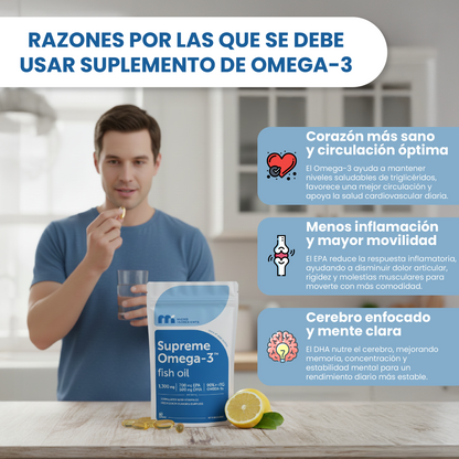 Supreme Omega-3 Aceite de Pescado- Apoya tu salud cardiovascular, cerebral, articular y visual.