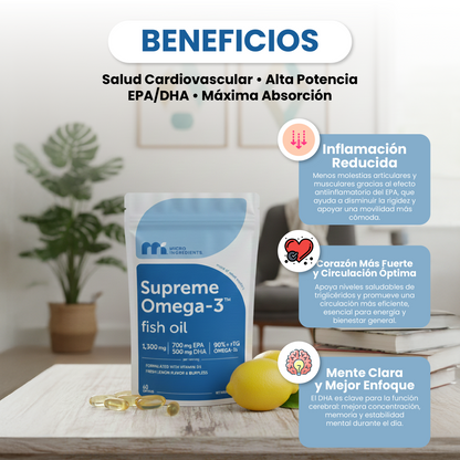Supreme Omega-3 Aceite de Pescado- Apoya tu salud cardiovascular, cerebral, articular y visual.
