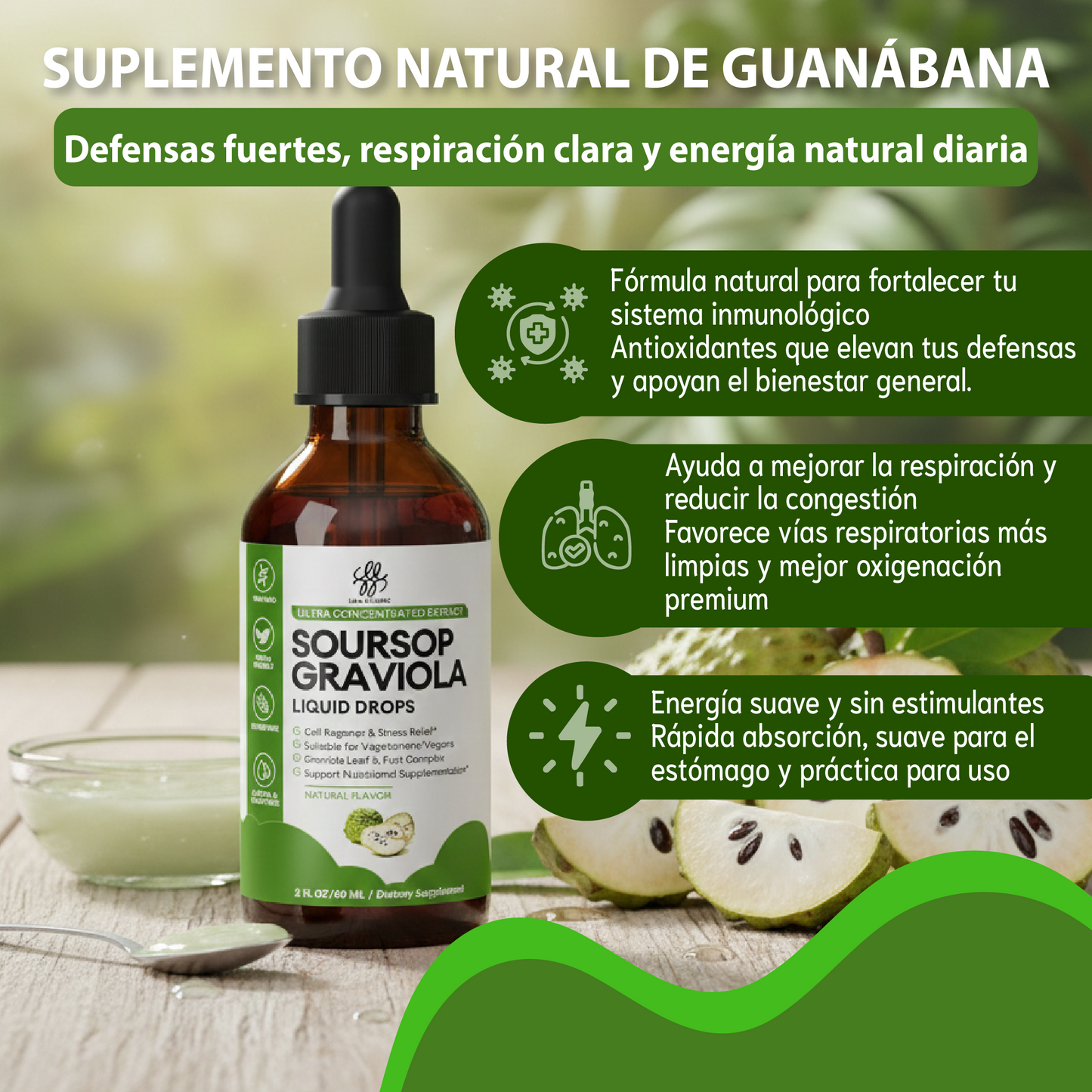 Gotas Líquidas de Guanábana-Apoyo inmunológico, respiratorio y bienestar general.