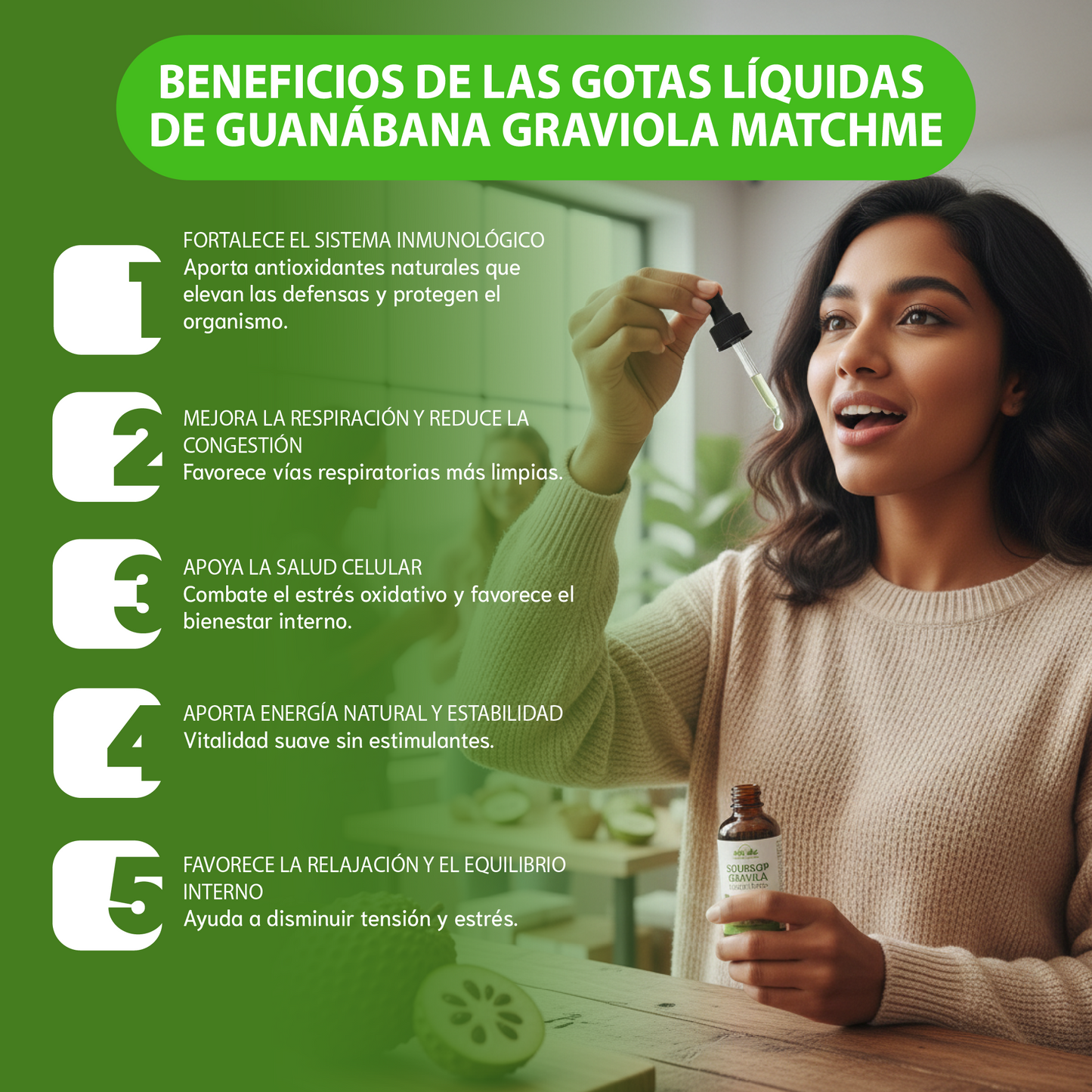 Gotas Líquidas de Guanábana-Apoyo inmunológico, respiratorio y bienestar general.