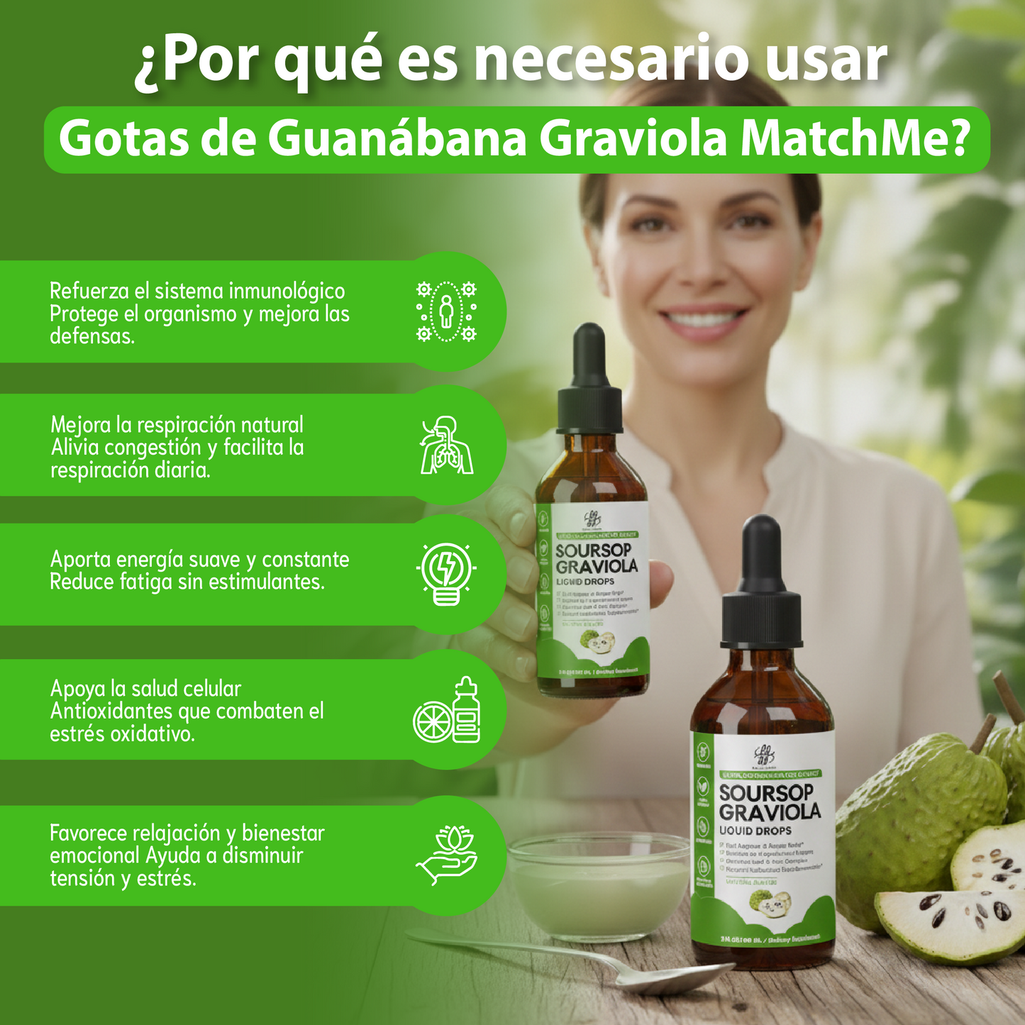 Gotas Líquidas de Guanábana-Apoyo inmunológico, respiratorio y bienestar general.